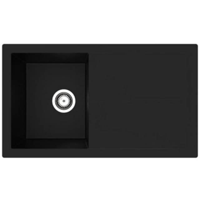 Single Bowl Black Composite Kitchen Sink with Reversible Drainer- Rocklite Milton Milton1BL Black