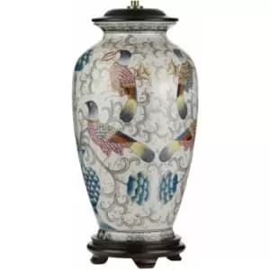 Loops - Table Lamp Hand Painted Oriental Colourful Birds LED E27 60W Bulb