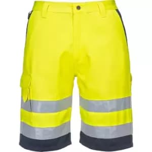 Portwest Mens Class 1 Hi Vis Poly Cotton Shorts Yellow / Navy L