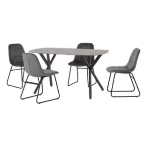 Athens Rectangular Dining Table with 4 Lukas Chairs, Concrete Effect Grey
