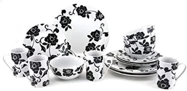 Creative Tops 16 Piece Vivienne Dinner Set White, Black Service for 4 in White White Unisex