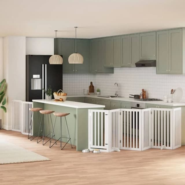 vidaXL Dog Gate with Door Foldable 9 Panels White 450cm Poplar Wood, White 3155650