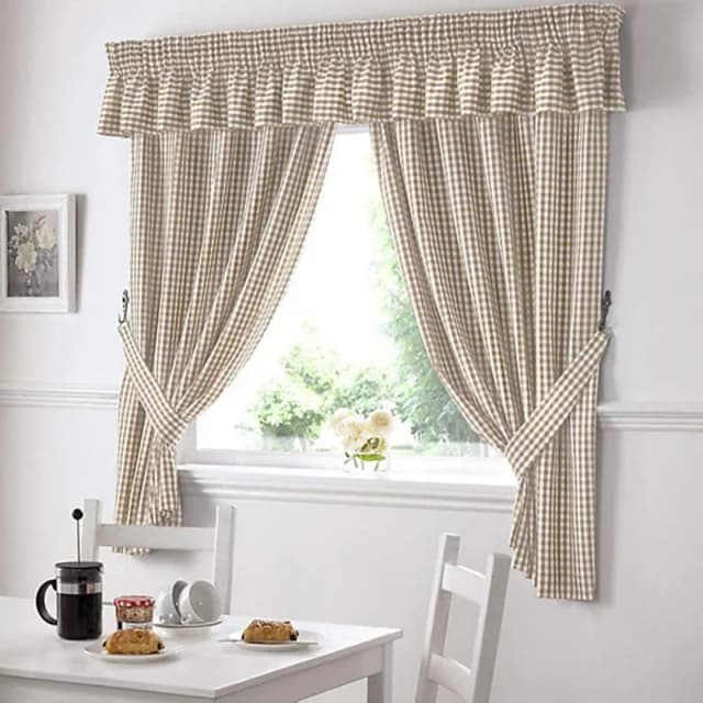 Alan Symonds - Gingham Kitchen Curtains Beige 46 x 42' 12399325