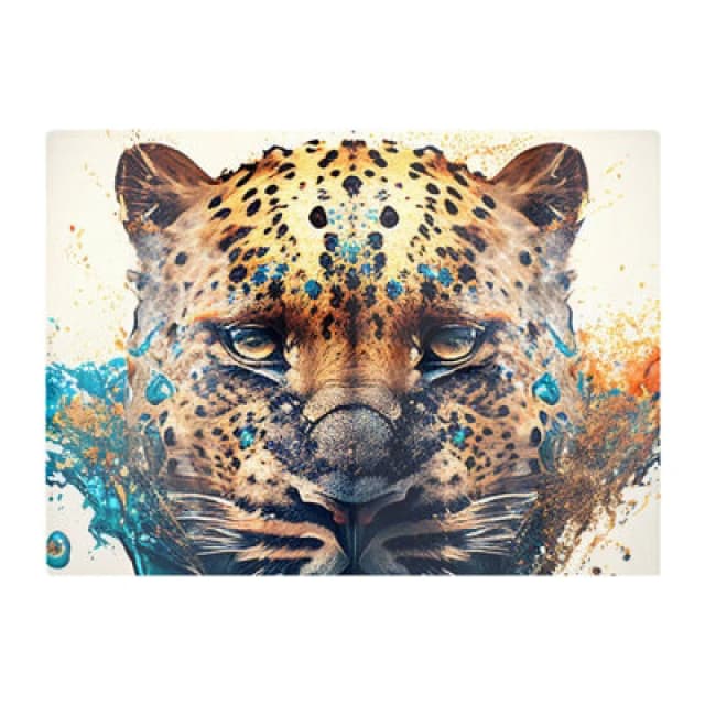 Warren Reed Designer Leapoard Face Splashart Light Background Glass Chopping Board