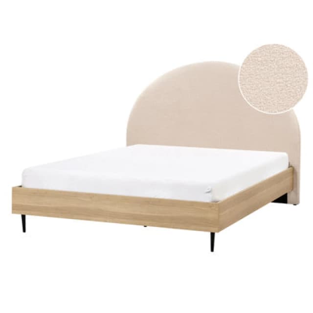 Beliani Bed Boucle Millay 140 X 200 Cm (Eu Double) Beige