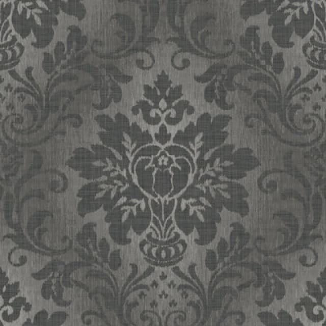 Grandeco Fabric Effect Distressed Damask Wallpaper, Charcoal Grey