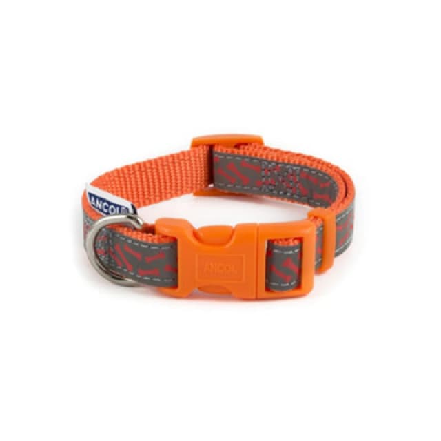 Ancol Orange Bone Patterned Collection Reflective Adjustable Size 1-2 Collar Orange