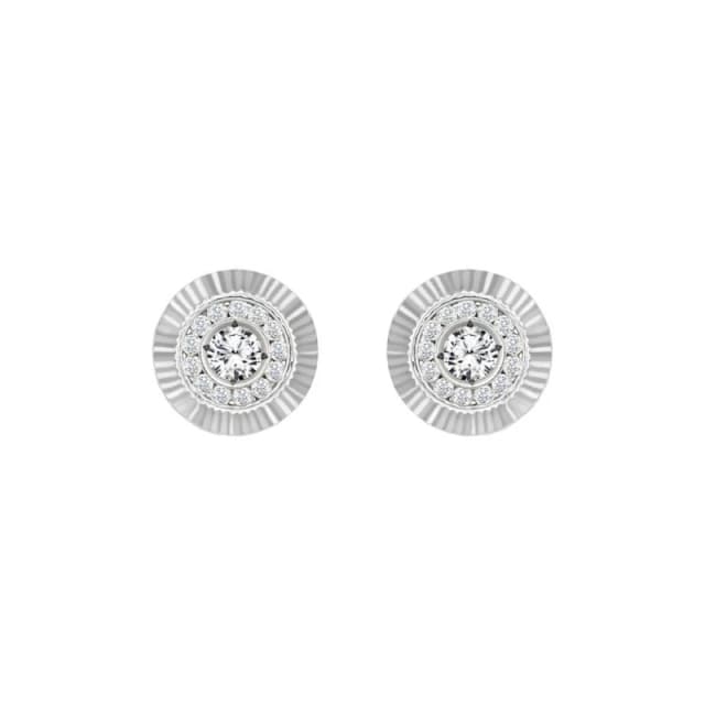 Jewelco London 9ct White Gold CZ Fluted Bezel Sunburst Stud Earrings, 10mm - JES350 Silver unisex