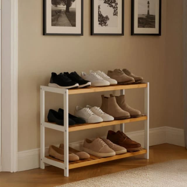 Neo 3 Tier Wooden Shoe Storage in Natural White Natural White Unisex