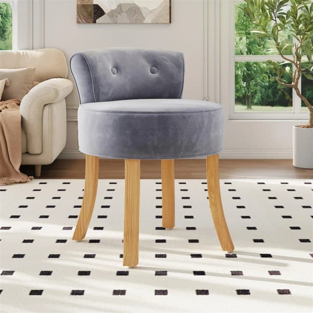 Cottonfy UK Velvet Makeup Chair with Rubberwood Legs - Grey Grey M