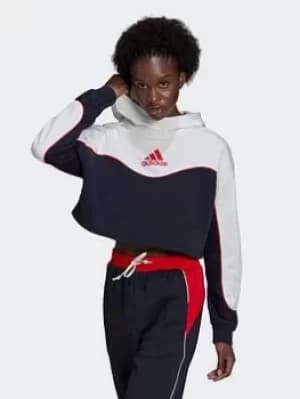 adidas Essentials Colorblock 3-stripes Hoodie, Blue Size XL Women