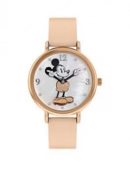 Disney Mickey Mouse Rose Gold Case Dial Pink Leather Strap Watch