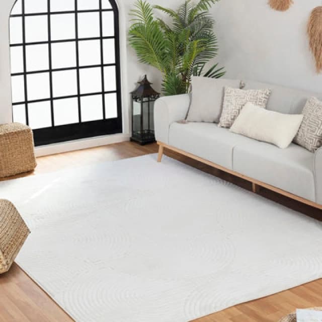 Livabliss In- & Outdoor 3D High & Low Pile Textured White Koana Area Rug 200 X 275cm - Easy To Clean, Perfect For Balcony Or Dining Room
