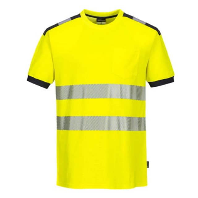 Portwest PW3 Hi Vis Cotton Comfort Short Sleeve T Shirt T181YGYM Colour: Yellow / Grey