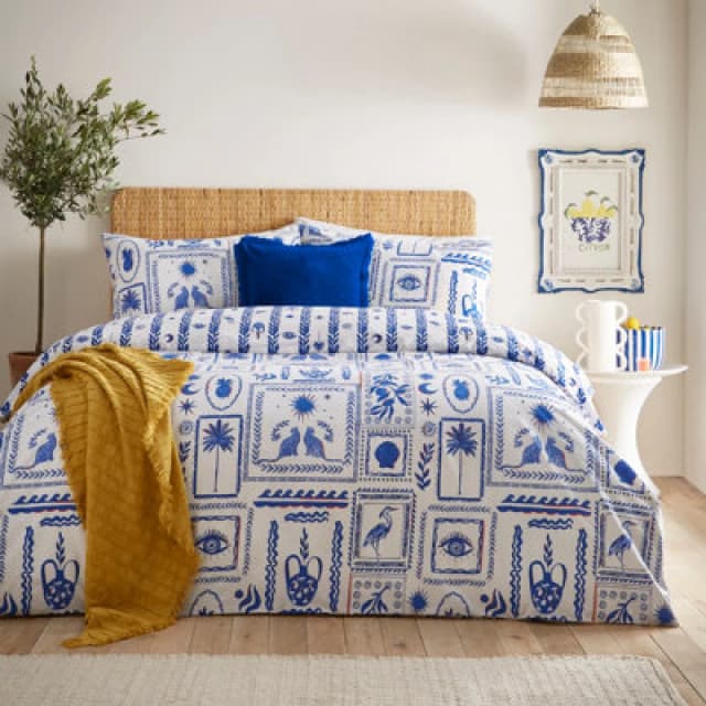 Furn. Frieze Blue Duvet Cover and Pillowcase Set Blue