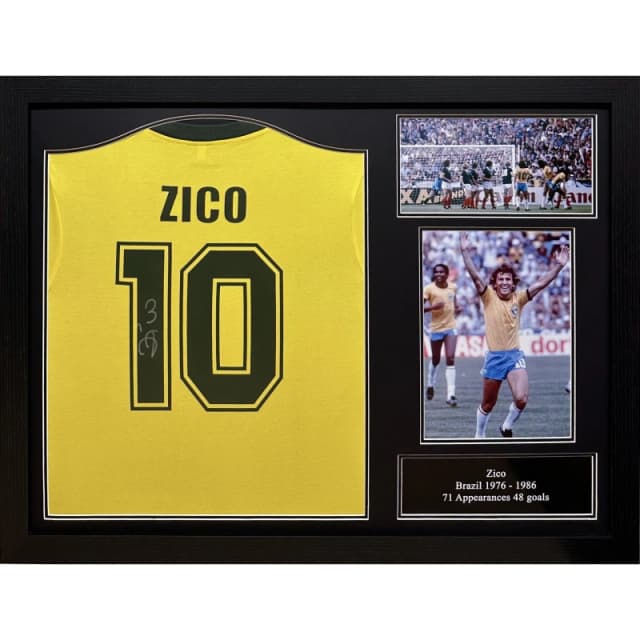 AllStarSignings Ltd Zico signed & framed Brazil shirt Yellow unisex One Size