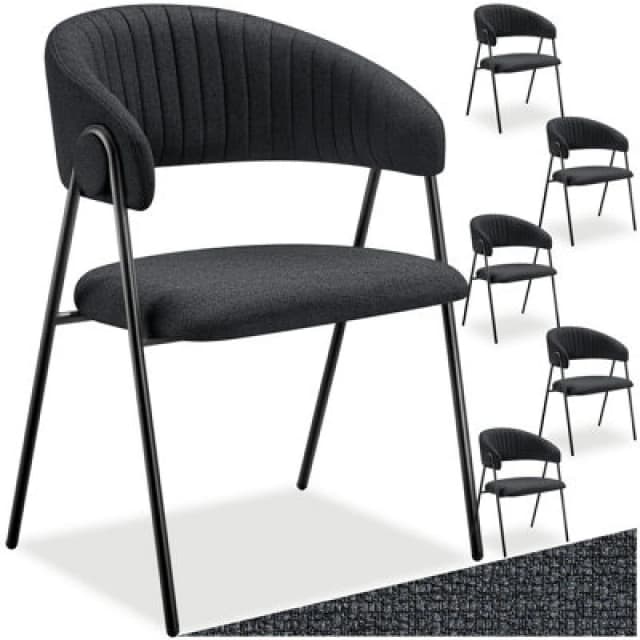 Tectake Set Of 6 Dining Chair Bedano - Woven Fabric, Padded, 150 Kg Load Capacity - Black