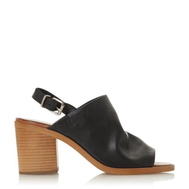 Bertie Black Leather 'Issi' High Block Heel Slingback Mules - 3