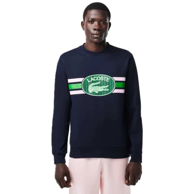 Lacoste Mens Monogram Logo Knit Crew Neck Jumper Navy/Gelato male XS