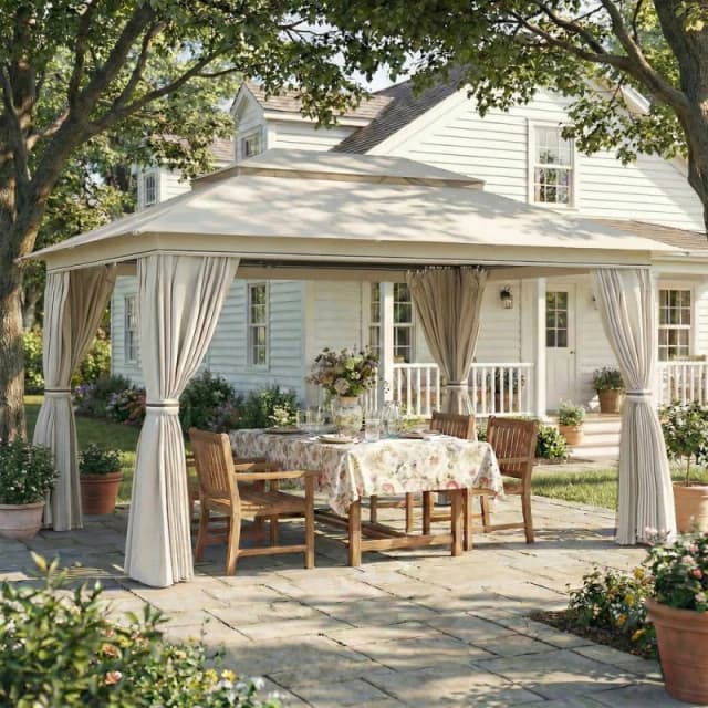 OUTSUNNY 3 x 4m Outdoor Garden Gazebo with UPF50+ Double Roof, Beige Size: 4m x 3m Beige Unisex 4m x 3m