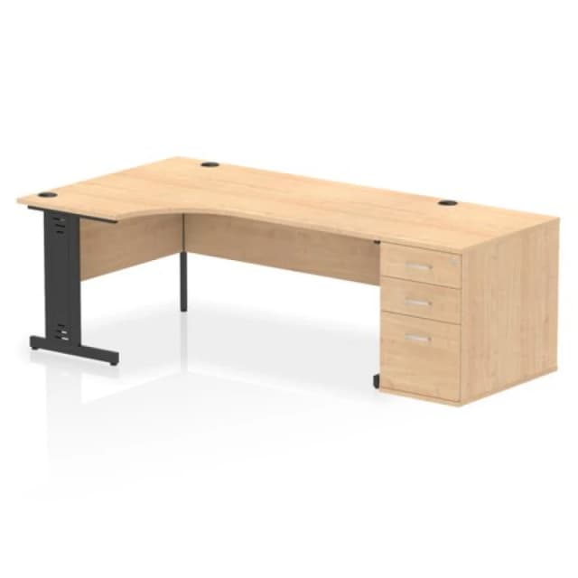 Impulse Impulse 1800mm Left Crescent Office Desk Maple Top Black Cable Managed Leg Workstation 800 Deep Desk High Pedestal IWSLC188BCMMPE