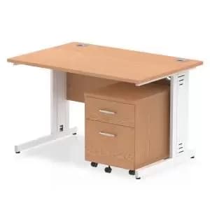 Impulse 1200 x 800mm Straight Office Desk Oak Top White Cable Managed