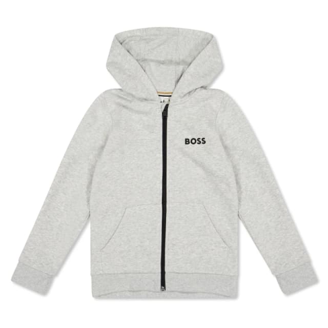 Boss Logo Zip Hoodie Junior - Grey Grey 3 - 4 Years