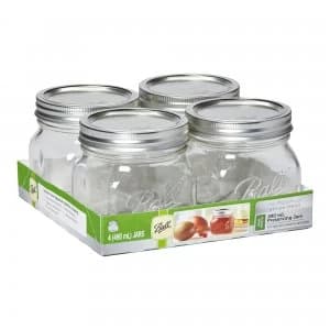 Pack of 4 Ball Mason 490ml Wide Mouth Preserving Jars Clear and Silver