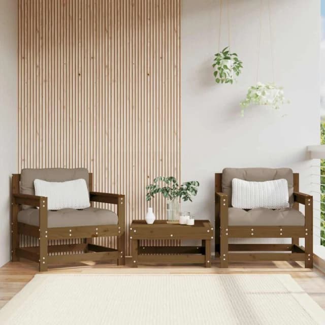 VIDAXL Garden Chairs with Cushions 2 pcs Honey Brown Solid Wood Pine Vidaxl 8720845802172