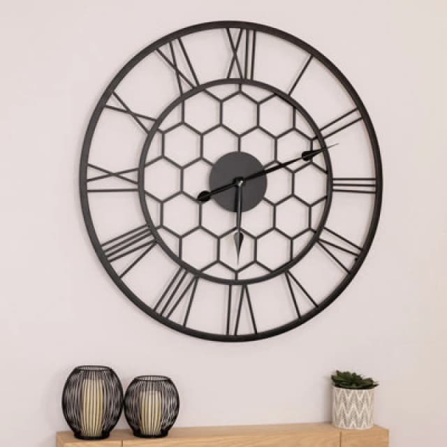 Charles Bentley Stanwick Indoor Outdoor Round Skeleton Wall Clock 90cm Black