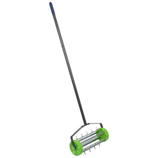 Harbour Housewares Rolling Lawn Aerator - 40Cm X 1.4M - Green - 1X Manual Heavy Duty Gardening Grass Soil Spikes Aeration Hand Tool