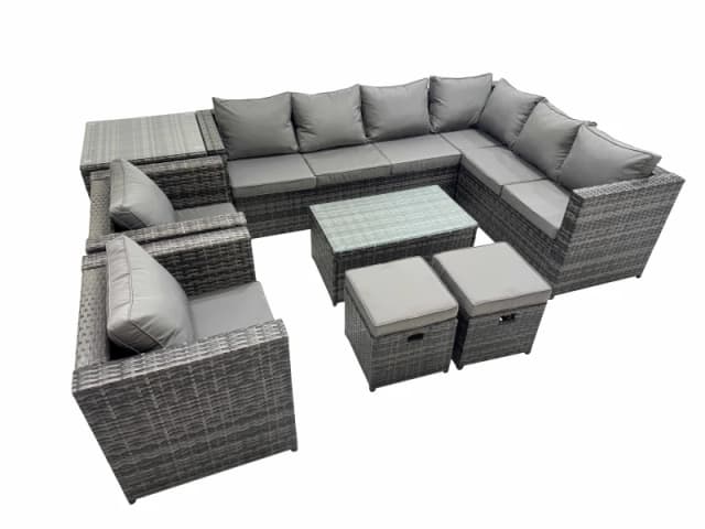Fimous Rattan Garden Furniture Set with 2 Chairs 2 Small Stools Side Table in Dark Grey Dark Grey Unisex