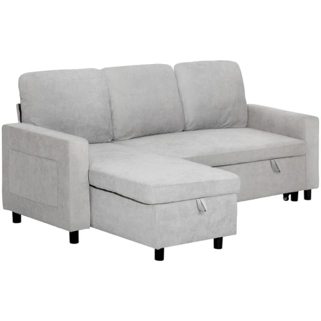 HOMCOM Pull Out Sofa Bed L Shape Corner Sofa w/ Reversible Chaise Light Grey 83B-143V70LG