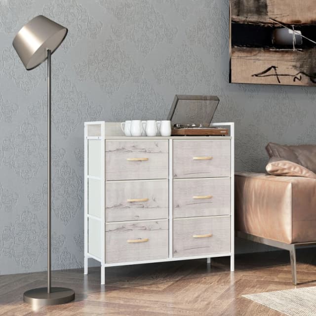 HOMCOM HOMCOM Bedroom Chest of Drawers 6 Drawer Dresser w/ Shelf, Natural Natural One Size Unisex 5063603016293