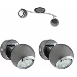 Twin Ceiling Spot Light & 2x Matching Wall Lights Black Nickel Chrome Adjustable