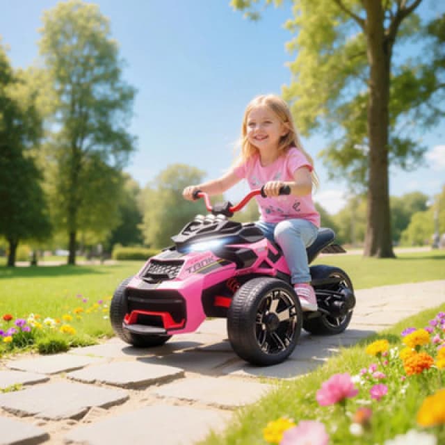 AIYAPLAY 12V Kids Electric Ride On Car, Battery Powered Ride On ATV, Pink 370-401V70PK