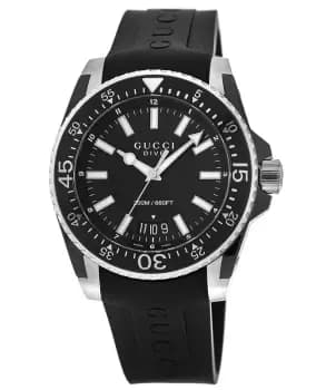 Gucci Dive Black Dial Rubber Strap Mens Watch YA136204A YA136204A