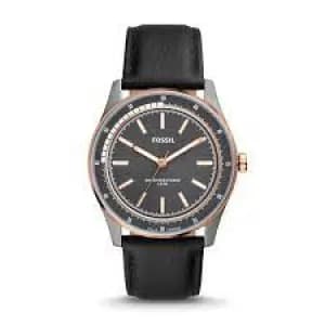 Fossil Men Sullivan Solar-Powered Black Leather Watch