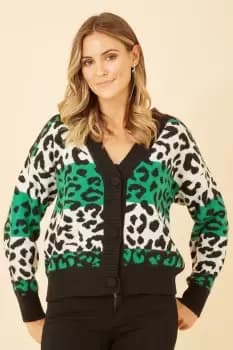 Green Animal Stripe Intarsia Knitted Cardigan