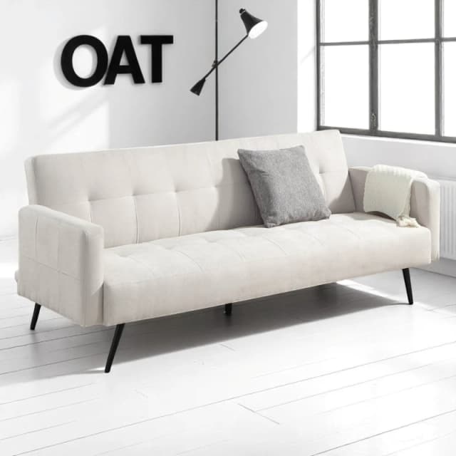 OAT Home Hayle Fabric Upholstered 3 Seater Large Single Clic-Clac Sofa Bed in Natural Natural Unisex 3 Seater