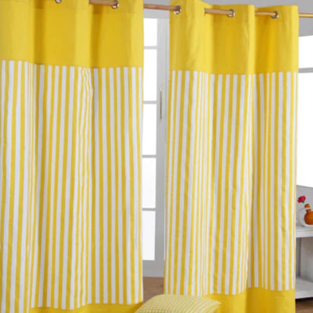 Homescapes Thick Yellow Stripe Ready Made Eyelet Curtain Pair, 117 X 137cm Drop