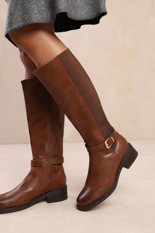 Where's That From Womens 'Bode' Knee High Boots With Buckle Detail in Brown Size: 4 Brown Female 4