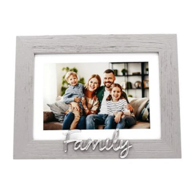 Happy Homewares Grey Woodgrain Effect Family Picture Frame With Silver Letters - 6X4 Or 7X5