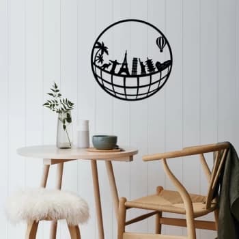 World Map Metal Decor 5 - Black Decorative Metal Wall Accessory