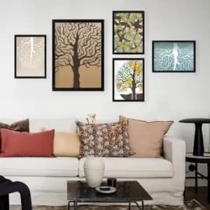 SET_079 Multicolor Decorative Framed Painting (5 Pieces)