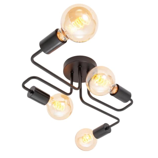 Happy Homewares Industrial Vintage Styled Matte Black Ceiling Light with Looping Arms Black Unisex