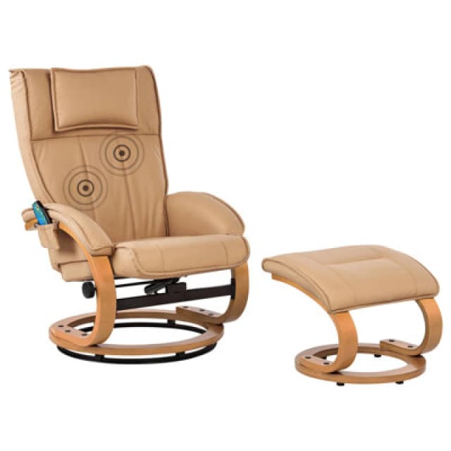 Beliani Massage Chair Majestic With Footstool Faux Leather Light Brown