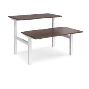 Height Adjustable Desk Back To Back Rectangular Desks 1400mm Walnut Tops With White Frames Elev8 Touch