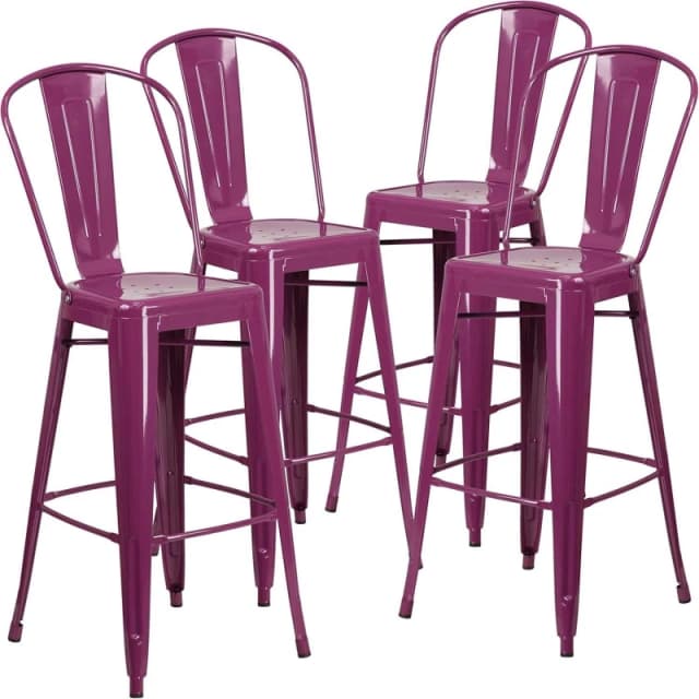 FWStyle FWStyle Set Of 4 24" Purple Bar Stools Galvanised Steel Purple One Size Unisex 5056413132659