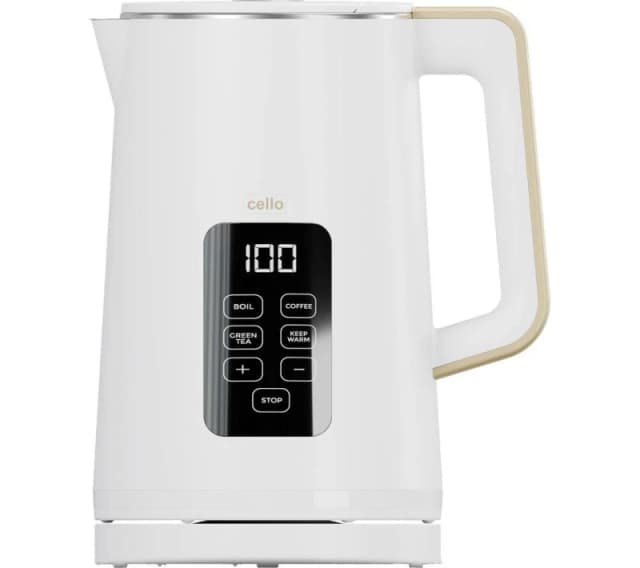 Cello Electric Digital Kettle with Temperature Control, 3000W Rapid Boil, LED Display, 1.7 Litre White